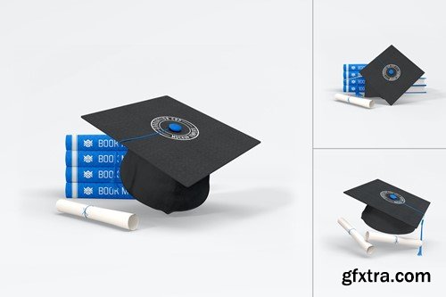 Graduation Cap with Books Psd Mockups QGC85Y5