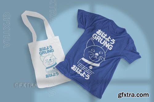 PSD Casual Tote Bag and T-Shirt Mockup 97LPH7Q