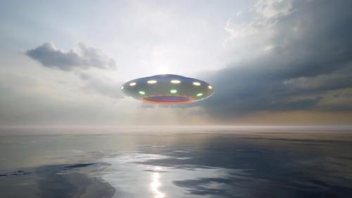 Videohive - UFO Move Above Ocean Dramatic Clouds Sky - 47597336 - 47597336