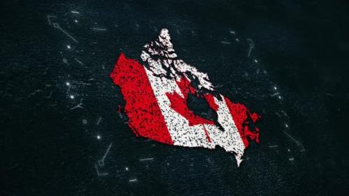 Videohive - Canada Flag Opening on the Grunge Background with Technology Hud - 47598077 - 47598077