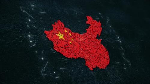 Videohive - China Flag Opening on the Grunge Background with Technology Hud - 47598078 - 47598078