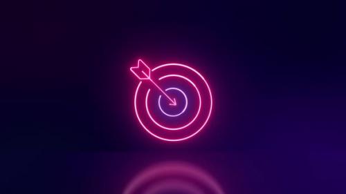 Videohive - Arrow target luminous neon on purple background. Dart hitting business concept. - 47598313 - 47598313