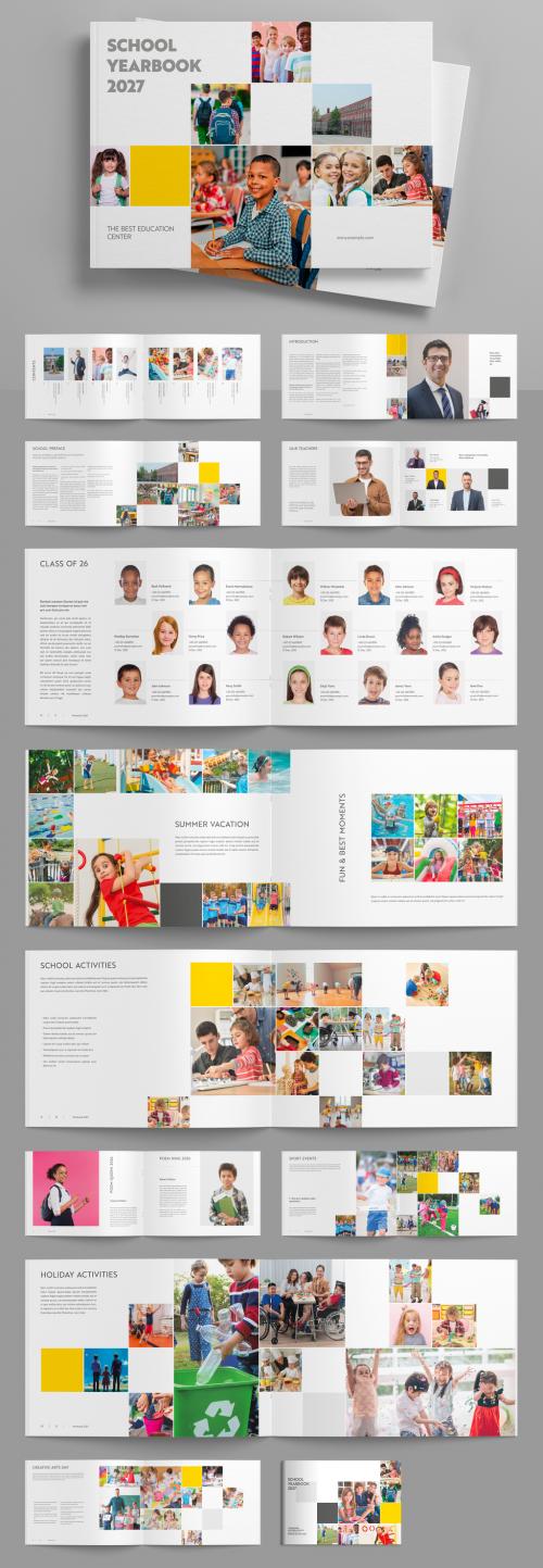 School Yearbook Landscape Layout with Yellow Accents 637368817
