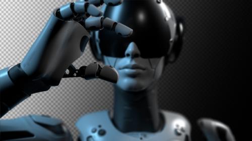 Videohive - a robot simulating holding an object in its hands. with a bokeh effect. there is an alpha channel - 47634781 - 47634781