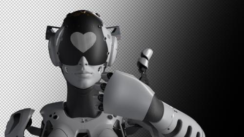Videohive - a female robot makes a thumbs up gesture. there is an alpha channel - 47634786 - 47634786