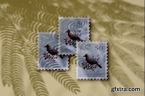 Scene of three postage stamps mockup 2YTTM4U