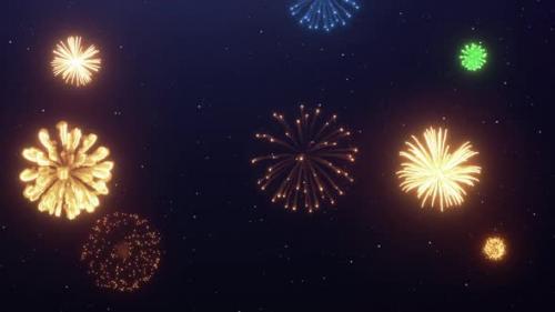 Videohive - Multicolor fireworks burst on night sky Pyrotechnic show with below view Festive greeting card - 47634923 - 47634923