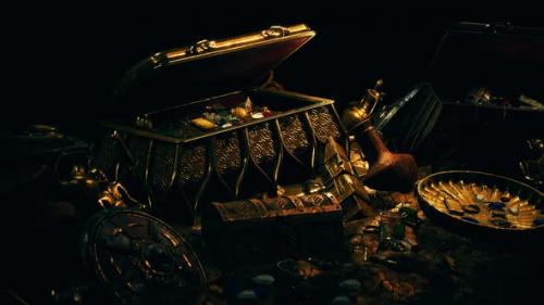 Videohive - Treasures in a Dark Cave with Coins Diamonds and Gold - 47639489 - 47639489