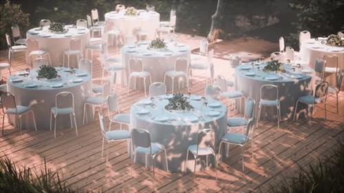 Videohive - Empty Wicker Table and Chair in Outdoor Restaurant Forest Garden - 47639930 - 47639930