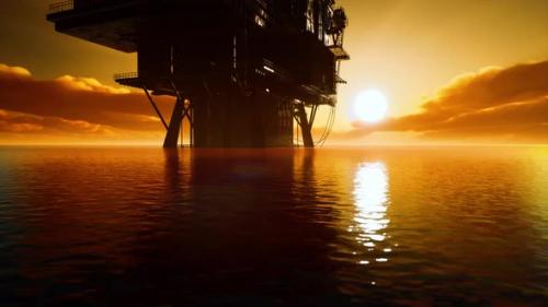 Videohive - Offshore Oil Rig Platform in Sunset or Sunrise Time - 47640162 - 47640162