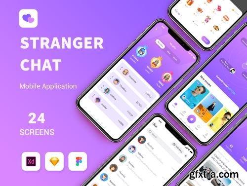 Stranger Chat - Purple social app UIkit Ui8.net