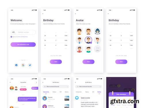 Stranger Chat - Purple social app UIkit Ui8.net