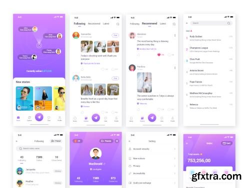 Stranger Chat - Purple social app UIkit Ui8.net