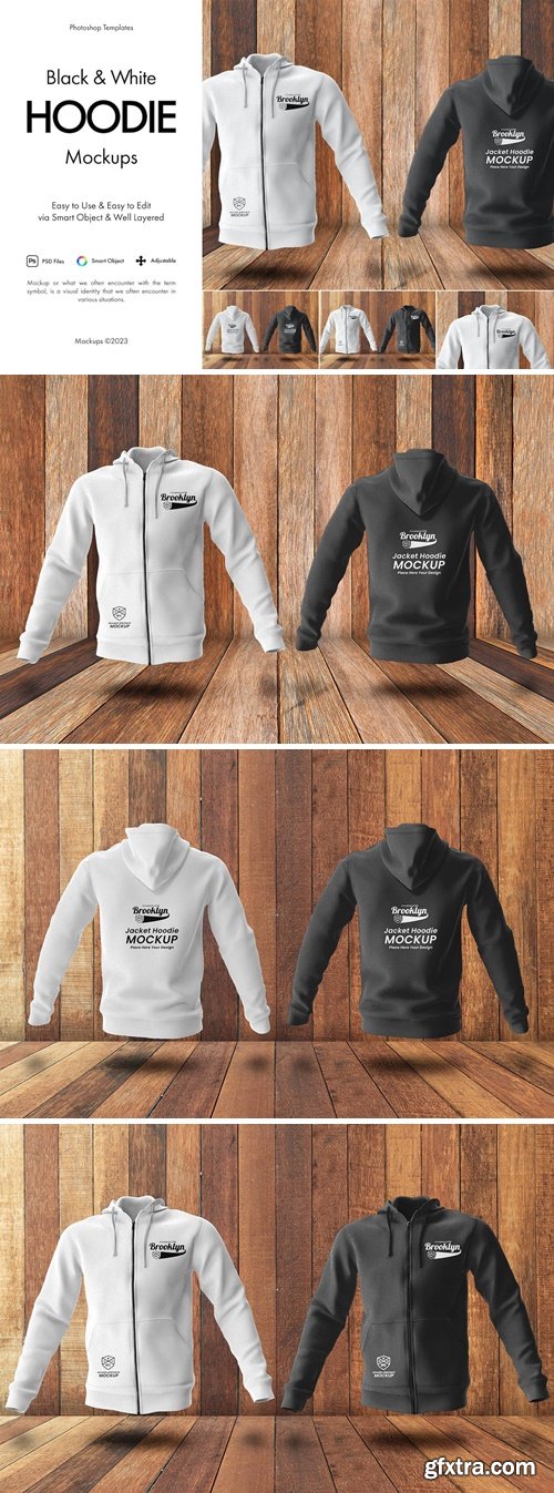 White - Black Man Hoodie Mock-up J67QM3Y