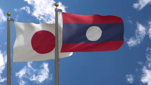 Videohive - Japan Flag Vs Laos Flag On Flagpole - 47645565 - 47645565