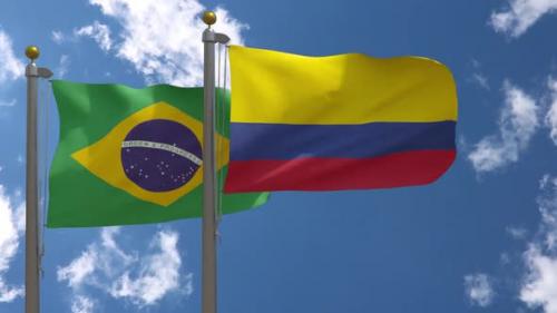 Videohive - Brazil Flag Vs Colombia Flag On Flagpole - 47645575 - 47645575