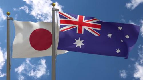 Videohive - Japan Flag Vs Australia Flag On Flagpole - 47645625 - 47645625