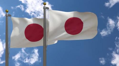 Videohive - Two Japanese Flags on poles - 47645780 - 47645780