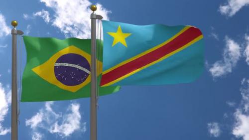 Videohive - Brazil Flag Vs Democratic Republic Of The Congo Flag On Flagpole - 47645817 - 47645817