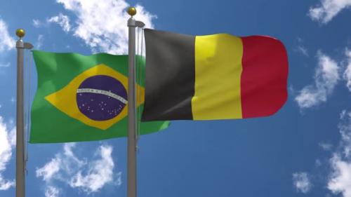 Videohive - Brazil Flag Vs Belgium Flag On Flagpole - 47645819 - 47645819