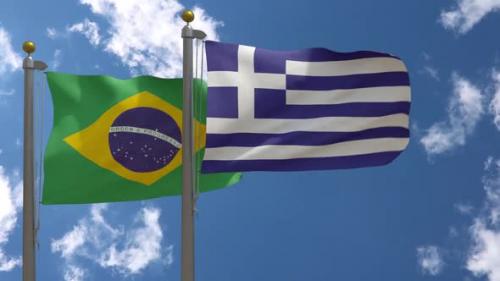 Videohive - Brazil Flag Vs Greece Flag On Flagpole - 47645821 - 47645821