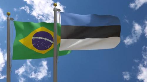 Videohive - Brazil Flag Vs Estonia Flag On Flagpole - 47645823 - 47645823