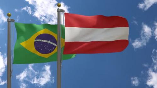 Videohive - Brazil Flag Vs Austria Flag On Flagpole - 47645824 - 47645824