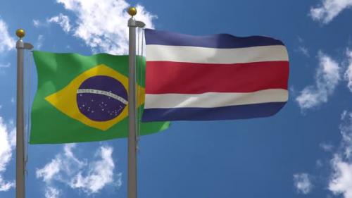 Videohive - Brazil Flag Vs Costa Rica Flag On Flagpole - 47645826 - 47645826