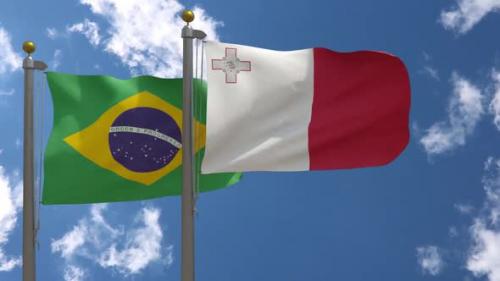 Videohive - Brazil Flag Vs Malta Flag On Flagpole - 47645828 - 47645828