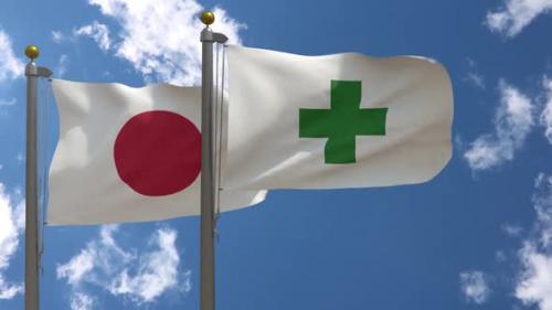 Videohive - Japan Flag Vs Green Cross Safety Japan Flag On Flagpole - 47645980 - 47645980