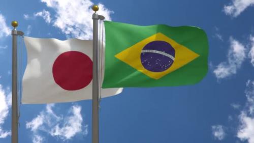 Videohive - Japan Flag Vs Brazil Flag On Flagpole - 47645982 - 47645982