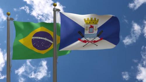 Videohive - Brazil Flag Vs Teresina City Flag Piau On Flagpole - 47646072 - 47646072