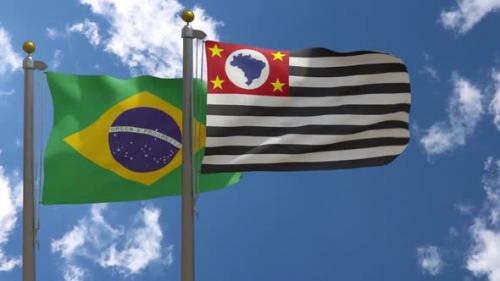 Videohive - Brazil Flag Vs São Paulo State Flag On Flagpole - 47646076 - 47646076