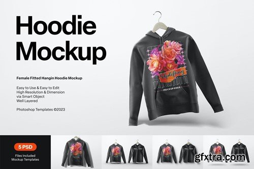 Female Fitted Hanging Hoodie Mockup GR3BBP3