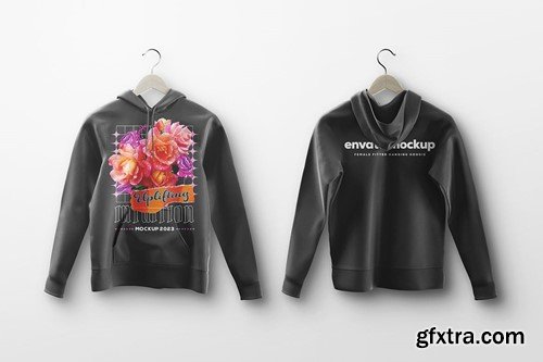 Female Fitted Hanging Hoodie Mockup GR3BBP3