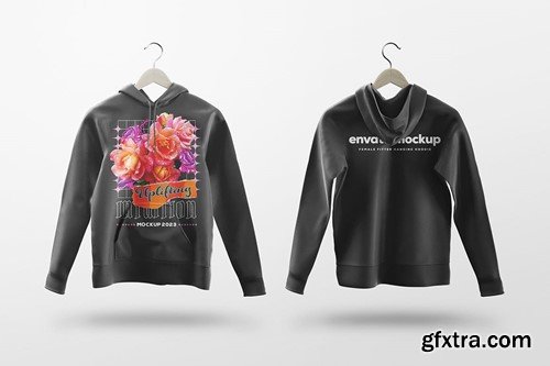 Female Fitted Hanging Hoodie Mockup GR3BBP3