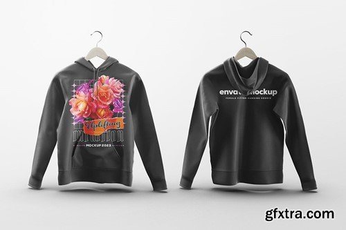 Female Fitted Hanging Hoodie Mockup GR3BBP3