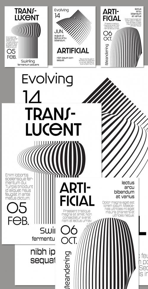 Flyer A4 Black and White Striped Abstract Futuristic Shape 637126865