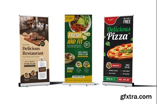 Roll Up Banner 3 Display PSD Mockup PGDUTP8