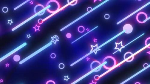 Videohive - Blue purple glowing geometric abstract background pattern of flying lines of circles and stars - 47635524 - 47635524