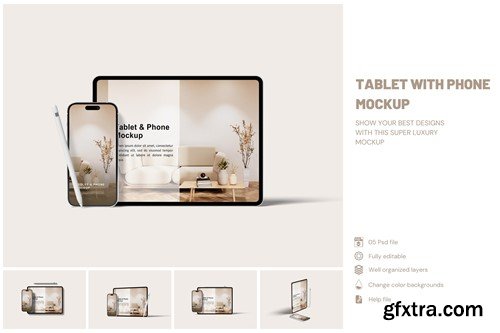 Tablet With Phone Mockup GKLGABU