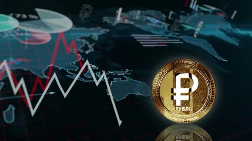 Videohive - Crypto Ruble RUB cryptocurrency golden rotating coin on chart loop - 47635559 - 47635559