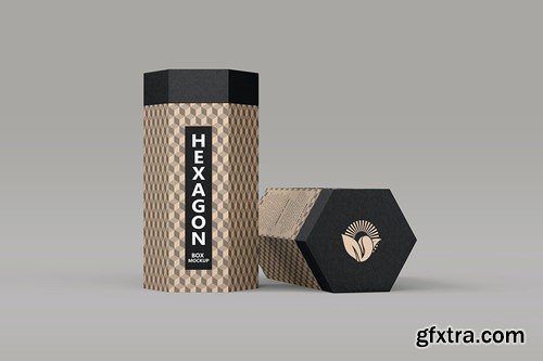 Hexagon Kraft Box PSD Mockup JH5TEJV