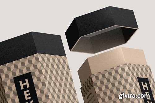 Hexagon Kraft Box PSD Mockup JH5TEJV