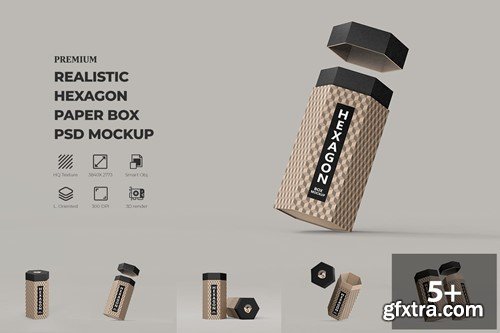 Hexagon Kraft Box PSD Mockup JH5TEJV