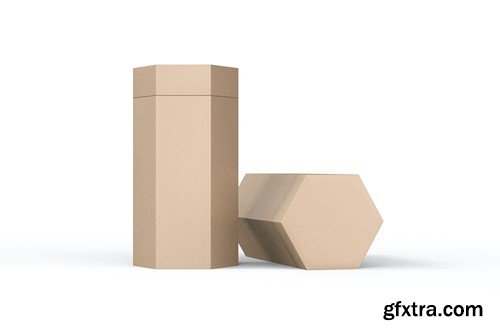 Hexagon Kraft Box PSD Mockup JH5TEJV