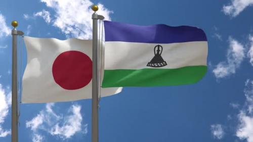 Videohive - Japan Flag Vs Lesotho Flag On Flagpole - 47645628 - 47645628