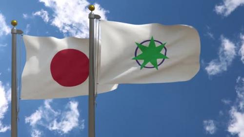 Videohive - Japan Flag Vs Aomori City Flag On Flagpole - 47645772 - 47645772