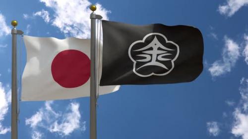 Videohive - Japan Flag Vs Kanazawa City Flag On Flagpole - 47645781 - 47645781