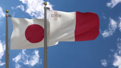 Videohive - Japan Flag Vs Malta Flag On Flagpole - 47646149 - 47646149